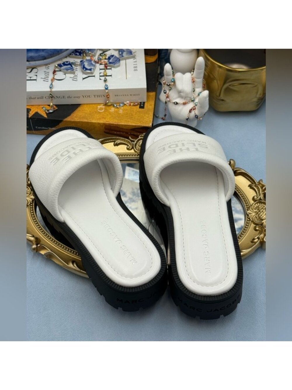🆕 MARC JACOBS 🧿 NWOB The Lug Sole Slide Sandal, White Leather - Sz 38 US 8 - Picture 10 of 12